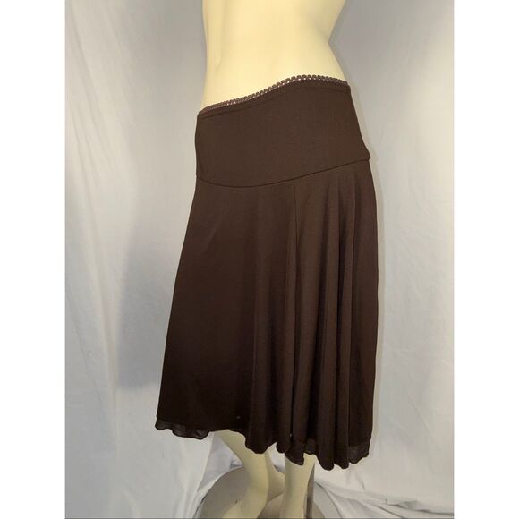 Vintage Y2K Wrapper Brown Swing Skirt Made in USA Stretchy Flowy A-Line Minimali - Picture 2 of 13